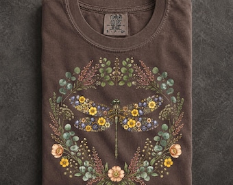 Dragonfly Botanical Wildflower Comfort Colors Nature Lover T-Shirt Floral Insect Graphic Tee