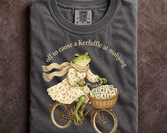 Mahjong Frog Shirt Vintage Bicycle Graphic Tee Whimsical Game Night Apparel