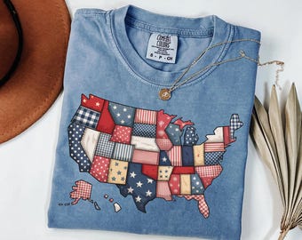 USA 250th Anniversary Shirt Semiquincentennial 2026 Patchwork Map Patriotic Comfort Colors Tee
