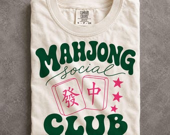 Mahjong Social Club Retro Game Night Shirt Graphic Tile Apparel Comfort Colors Tee