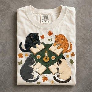 Camiseta de gatos lectores, camiseta cómoda de colores suaves para club de lectura, regalo para amantes de los gatos y ratones de biblioteca.