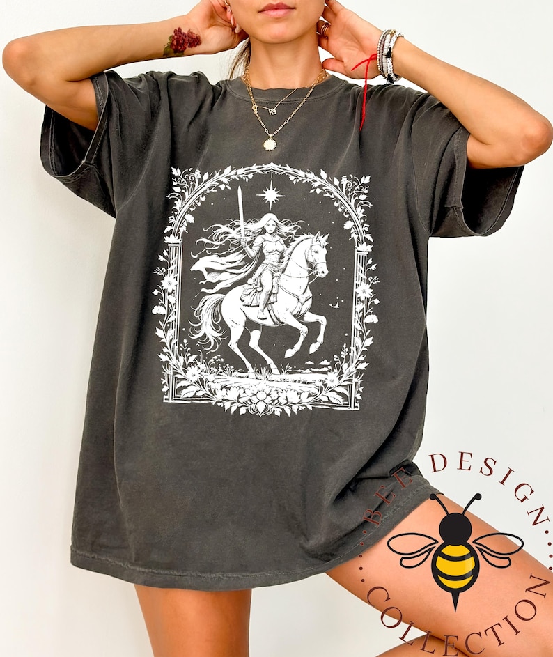 Comfort Colors Knightcore - Female Knight - Warrior Maiden - Horse and Rider - Renaissance - Medieval - Fantasy Shirt image 1