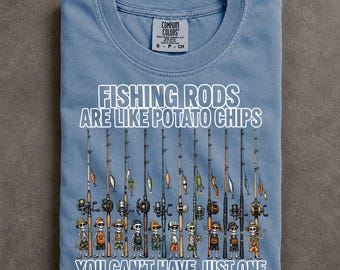 Comfort Colors Fishing Rods Potato Chips Shirt Funny Angler Gear Addiction Tee Skeleton Fisherman Gift