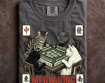 Mahjong Gift Meowjong Shirt Funny Cat Board Game Tee