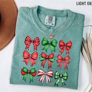 Coquette Christmas Bow Shirt, Comfort Colors Christmas Shirt, Holiday Shirt, Cute Winter Shirt, Women&#39;s Holiday Party Shirt, Retro Christmas