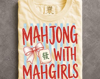 Mahjong With Mahgirls Shirt Retro Coquette Bow Mahjong Tile Graphic Tee