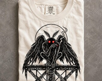 Mothman Comfort Colors Shirt, Smoking Cryptid With Red Eyes, Gothic Horror Gift