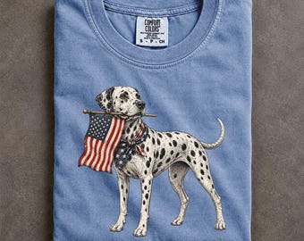 Dalmatian American Flag Shirt Patriotic Fire Dog 4th of July Comfort Colors Tee