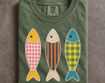 Quilted Fish Graphic Shirt Comfort Colors Fishing Tee Summer Outdoor Apparel