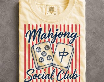 Comfort Colors Mahjong Social Club Shirt, Funny Mahj Game Night Apparel, Mahjong Lover Group Tee for Women Friends
