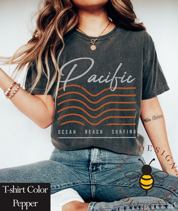 Pacific Ocean Retro Surf Shirt Comfort Colors Minimalist Wave Graphic Coastal Beach Tee