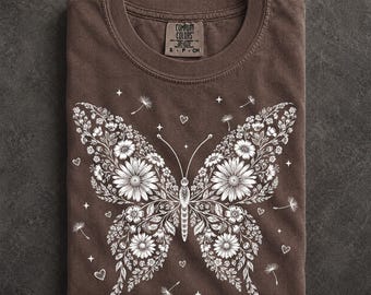 Wildflower Butterfly Silhouette Shirt Pollinator Garden Conservation Nature Botanical Graphic Tee