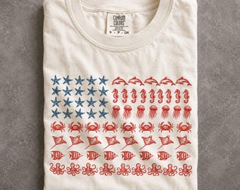 Comfort Colors Marine Life USA Flag Shirt: 250th Anniversary Coastal Tee