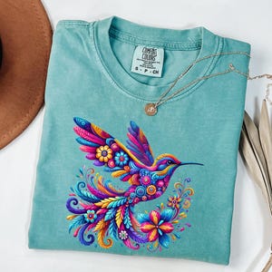 Floral Hummingbird Comfort Colors T-Shirt: Spring Bird Lover Tee
