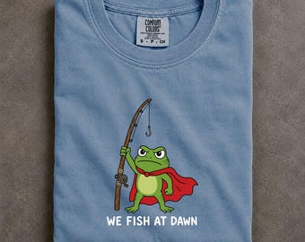 Frog Fishing Shirt We Fish At Dawn Goblincore Illustration Graphic Comfort Colors Tee