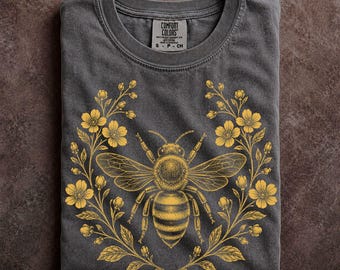Botanical Bee Shirt Vintage Comfort Colors Tee Wildflower Nature Graphic