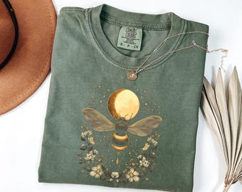 Bee Moon Shirt: Celestial Floral Graphic Tee - Comfort Colors