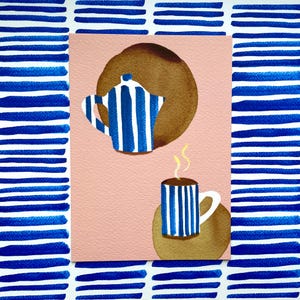 Carte postale « L’heure du café » | A6 | Art peint à la main | Illustration de café | Peint à la main | Art pour les amateurs de café | Illustration moderne