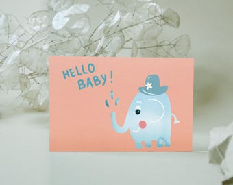 Hello Baby Card – Cute Elephant Birth Postcard | Baby Greeting Card | Newborn Gift | Eco Friendly | Newborn Card for Boy or Girl