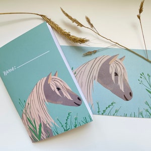 Juego de libreta y postal "Horse Love" cosido a mano | Amante de los caballos I Regalo de cumpleaños I Matrícula escolar | artesanía | personalizable
