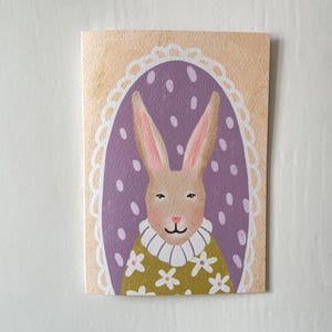 Biglietto di Pasqua "Coniglietto elegante" | Illustrazione d'epoca | Carta artistica | Saluti primaverili | Colori pastello | Festoso ed elegante