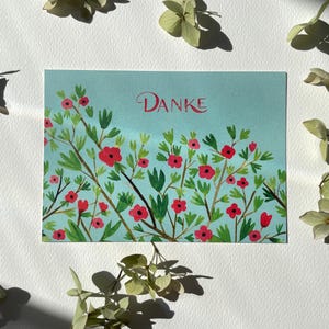 Carte postale « Merci » | Aquarelle | fleurs | Carte de remerciement | illustration peinte à la main | moderne | respectueux de l'environnement | Art | papier recyclé