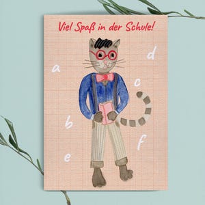 Matrícula escolar postal | A6| aquarela pintada à mão – Divirta-se na escola, ressaca com livro | 1º ano letivo | Cartão dobrável de volta às aulas