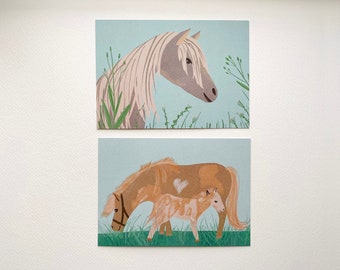 Postcard Set "Horses" | 2-Pack A6 | Hand-Painted Illustrations | Sustainable and Eco-Friendly | Perfect for Kids' Birthdays & Invitations