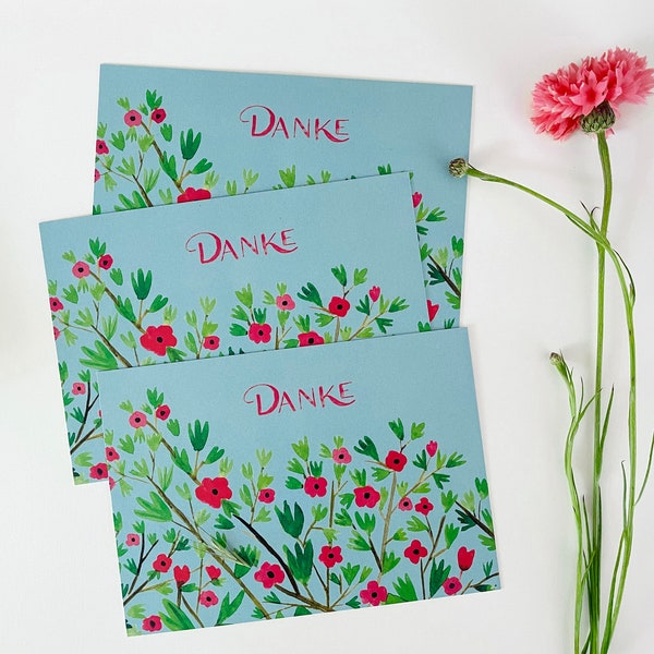 Self-painted postcard set “Thank you”, | Watercolor | flowers | Thank you card | eco-friendly printed, recycled paper