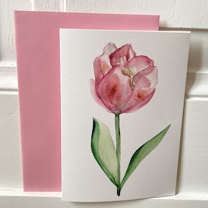Grußkarte "Tulpe" | Aquarell Blumenkarte A6 | Handgemalt | Frühling & Muttertag | hochwertige Klappkarte | Rosa Blume | Kunstkarte