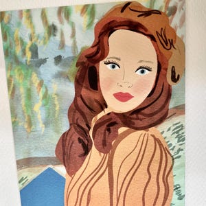 Carte postale ou carte de vœux "Femme au béret" | A6 |  illustration moderne | Coloré | Carte cadeau femme | petite amie | Carte d'art