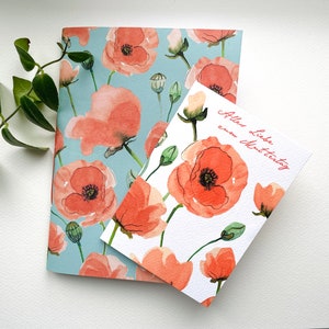 Geschenkset : handgefertigtes Notizheft & Aquarell Mohnblumen-Karte | Geschenk für Muttertag | Geschenk für Mama
