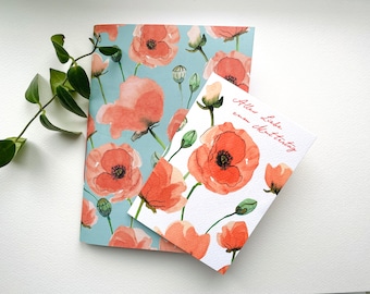 Geschenkset : handgefertigtes Notizheft & Aquarell Mohnblumen-Karte | Geschenk für Muttertag | Geschenk für Mama