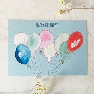 Ansichtkaart 'Happy Birthday Ballonnen' | Verjaardagskaart handgeschilderde aquarel illustratie | Milieuvriendelijk | A6 | Kindermenu | modern