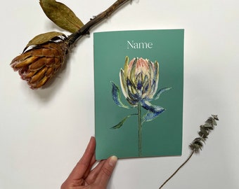 Personalized A5 A6 notebook | Blank notebook | Watercolor protea | Gift for her | Personalized gift | Gift for girlfriend