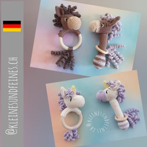 2in1 crochet pattern FILLI and ELLI-RASSELN (German) - Crochet rattle - Baby rattle - Horse rattle - Unicorn rattle - Crochet baby gift