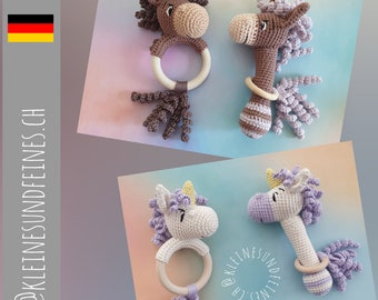 Patrón de crochet 2 en 1 FILLI y ELLI-RASSELN (alemán) - sonajero de crochet - sonajero de bebé - sonajero de caballo - sonajero de unicornio - regalo de bebé de crochet