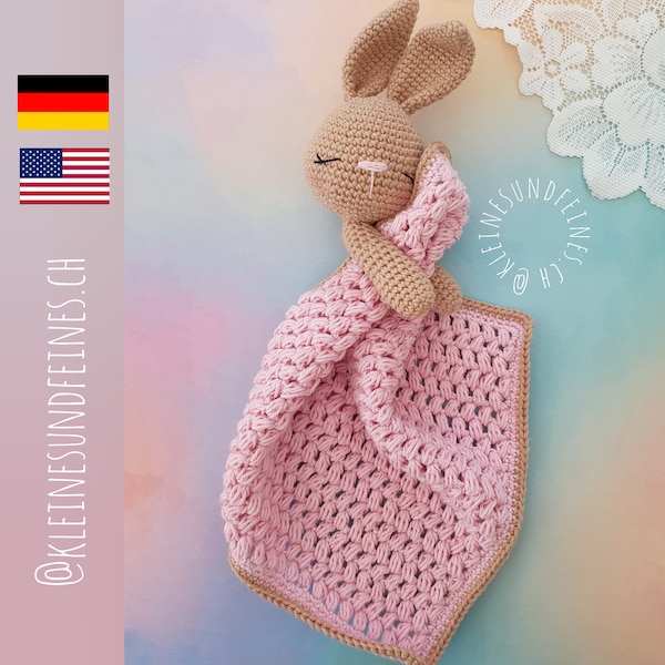 Häkelanleitung "Polly Schmusetuch" (Deutsch) - Crochet pattern "Lovey Blanket Bunny Polly" (English) - security blanket - PDF