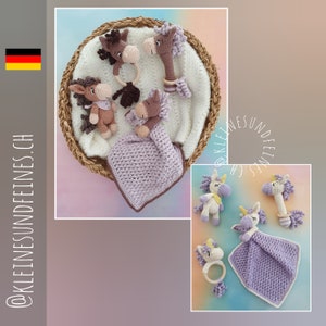 SAVINGS SET "Horse Filli and Unicorn Elli" (German) - crochet pattern amigurumi horse - amigurumi unicorn - baby set - comforter - baby rattle
