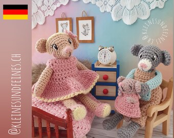 Crochet pattern MOUSE FAMILY, PDF instructions German (German only), 3 instructions, mouse, mice, amigurumi, crochet doll, crochet mouse, dollhouse