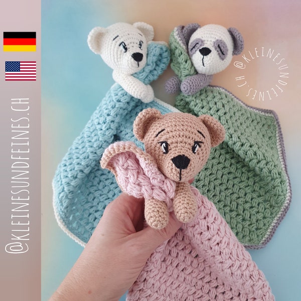 3in1 Häkelanleitung Schmusetuch Bärenbande (DE) Bär/Eisbär/Panda - 3in1 Crochet pattern Bear Gang (EN) - lovey blanket bear/polar bear/panda