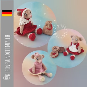 Crochet pattern MOUSE ISABELLA AND "Christmas clothes + accessories for MOUSE Isabella" , German (German only), crochet mouse