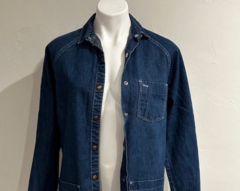 Vintage 70s - 80s Stuffed Jeans Label Denim Jacket Sz Medium Large - Snap Button Front - Long Sleeve - Pockets - Unisex