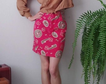 Vintage Guess by Georges Marciano Western Skirt Size 26 Small Red Denim Pencil Skirt Cow Skulls