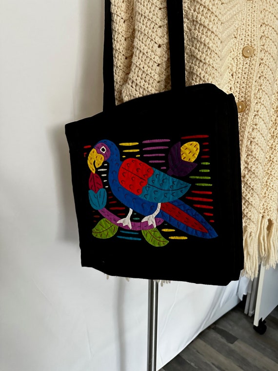 Vintage Quilted Mola Parrot Shoulder Bag - Purse … - image 1