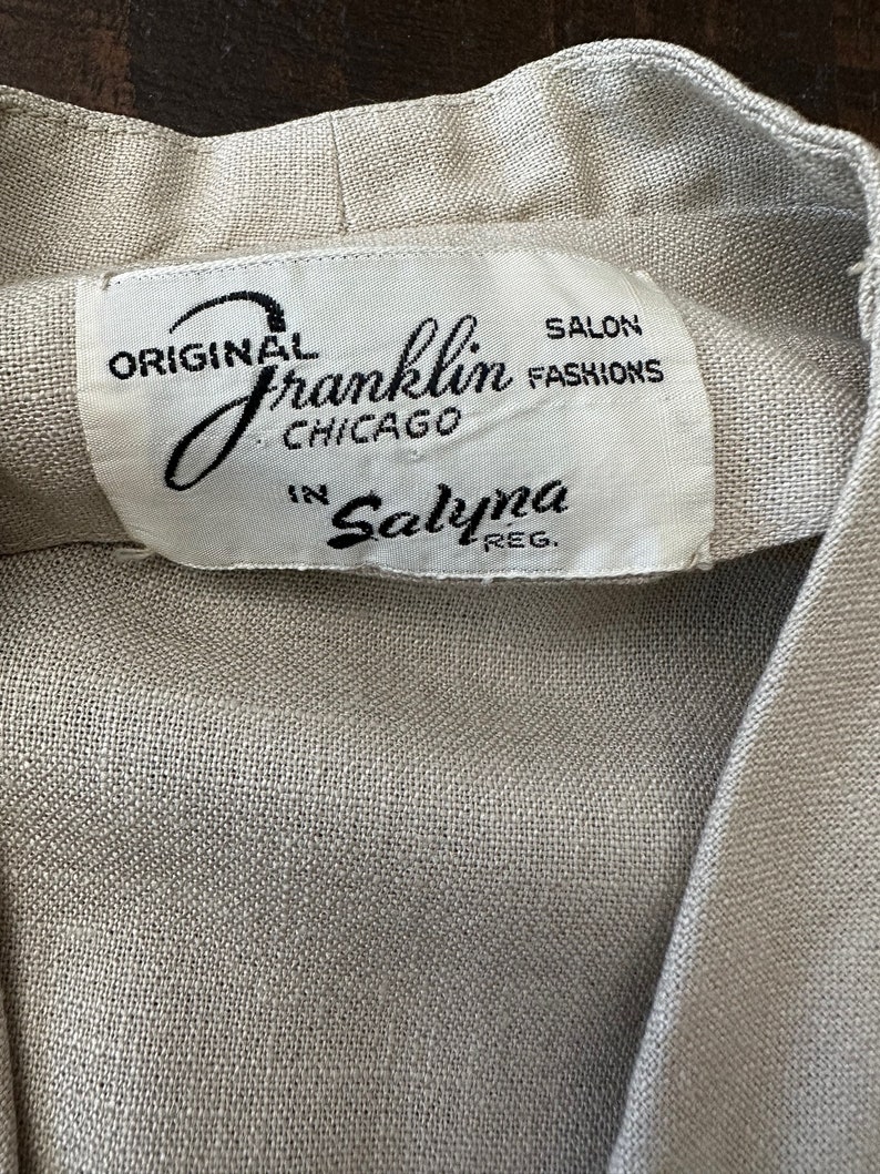Vintage 1940s Original Franklin Fashions Chicago Beige Embroidered Linen Blouse Size Small Medium image 4