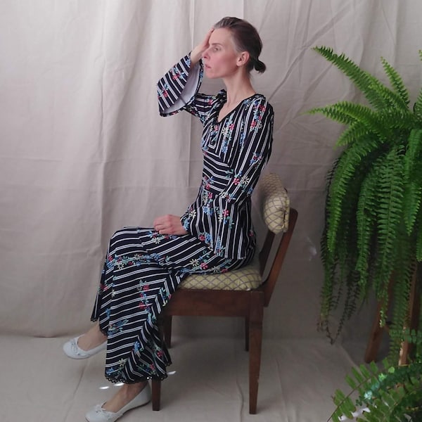 Vintage Color Striped Print Maxi Dress