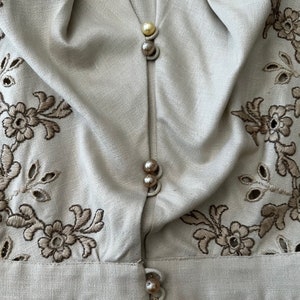 Vintage 1940s Original Franklin Fashions Chicago Beige Embroidered Linen Blouse Size Small Medium image 3