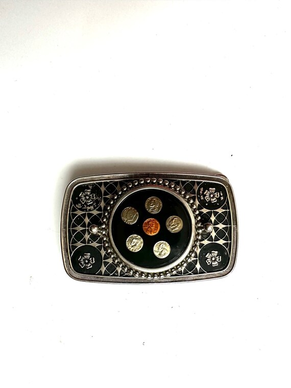 Vintage 70s Mini Coins Lucite Western Belt Buckle 