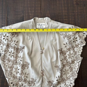 Vintage 1940s Original Franklin Fashions Chicago Beige Embroidered Linen Blouse Size Small Medium image 7